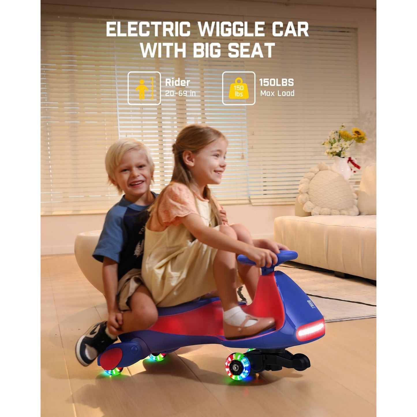 Children riding the FanttikRide N7 Pro electric wiggle car with big seat